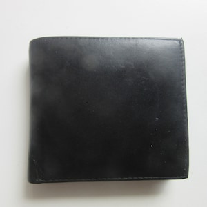 Cartera y tarjetero de cuero genuino para hombre, hecha a mano, de dos pliegues, color negro, stock nuevo/antiguo