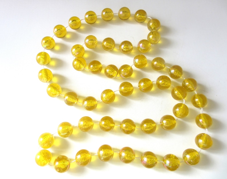 Extra Long Necklace Huge Golden Yellow Translucent Lucite Beads AB Finish 46 Inches Statement Fashion Runway