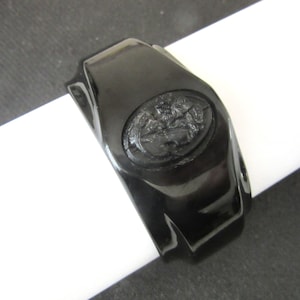 Art Deco Bakelite Bangle Black Hinged Clamper with Carved Cameo Size Small Antique