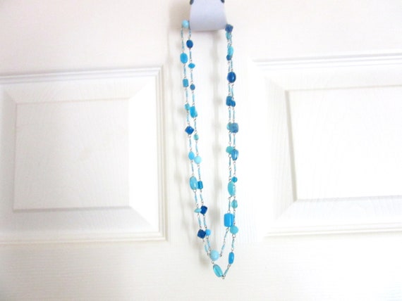 Extra Long Necklace Blue Venetian Glass Beads Sin… - image 8