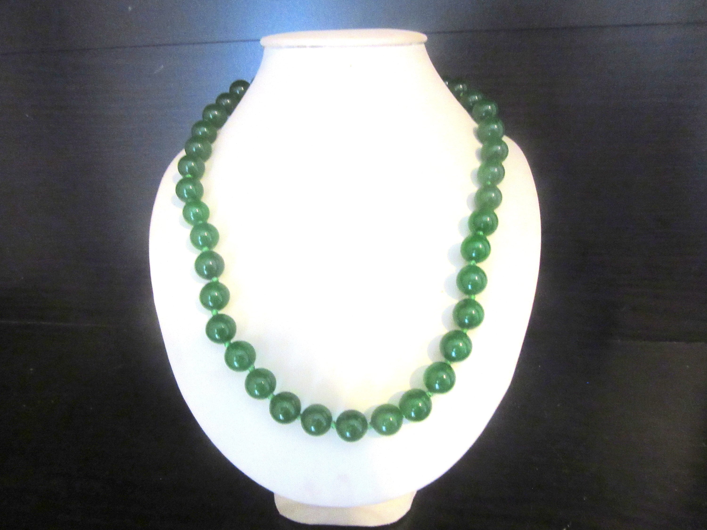 Jade-green & Milky-white Glass Bead Necklace,1940's.Chinese. j-nlgb2196 –  Earthly Adornments