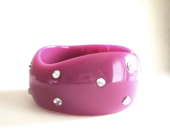 Wide Chunky Lucite Bangle Asymmetrical Freeform H… - image 1