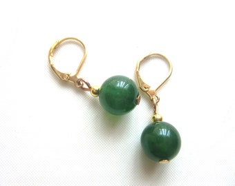 Jade Jadeite Earrings Minimalist Gold Plated Fittings 8 mm