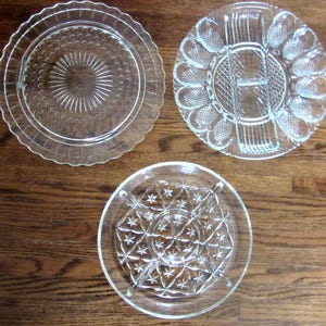 Vintage Glass Platters Choice of Three Party Serving Dishes For Cakes Pies Candy Nuts & Devilled Eggs