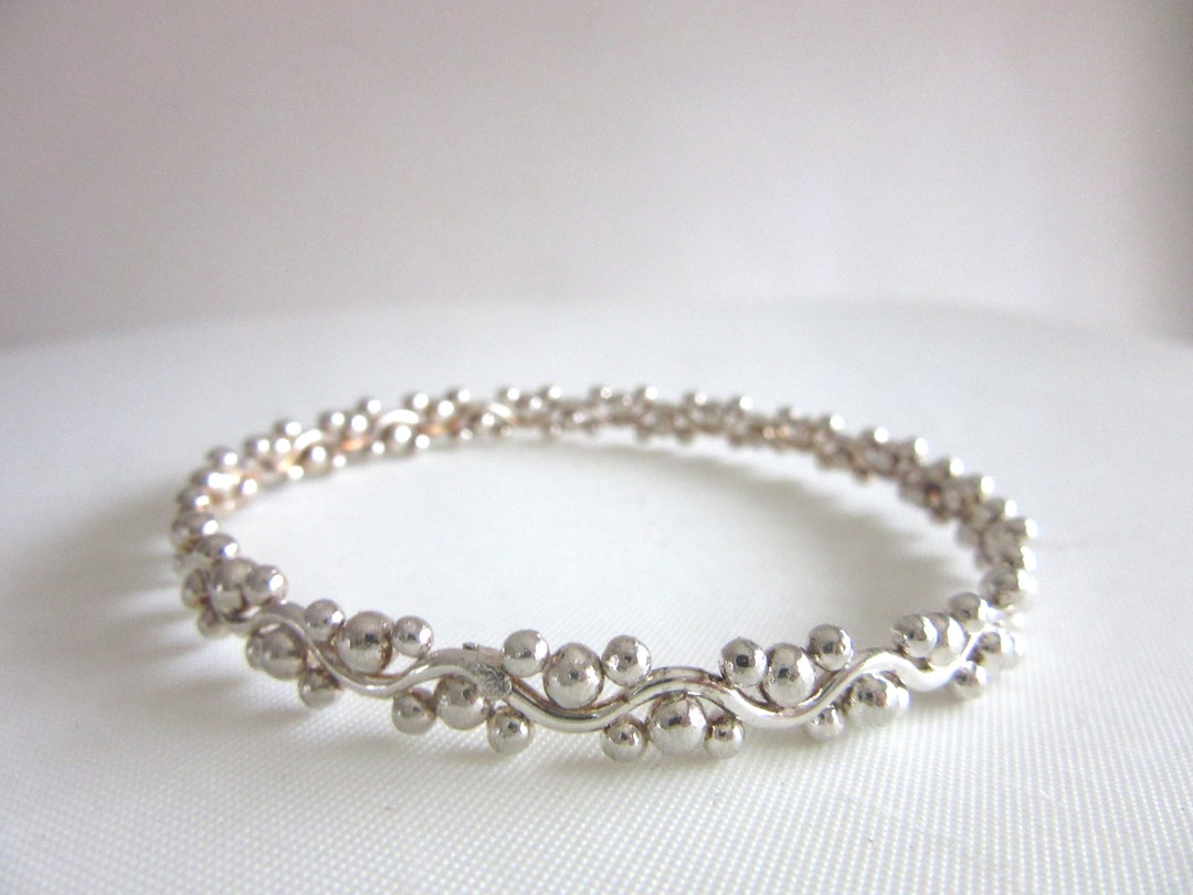 Fancy Silver Tone Bangle Textured Raised Dot Style Dainty Elegant Size ...