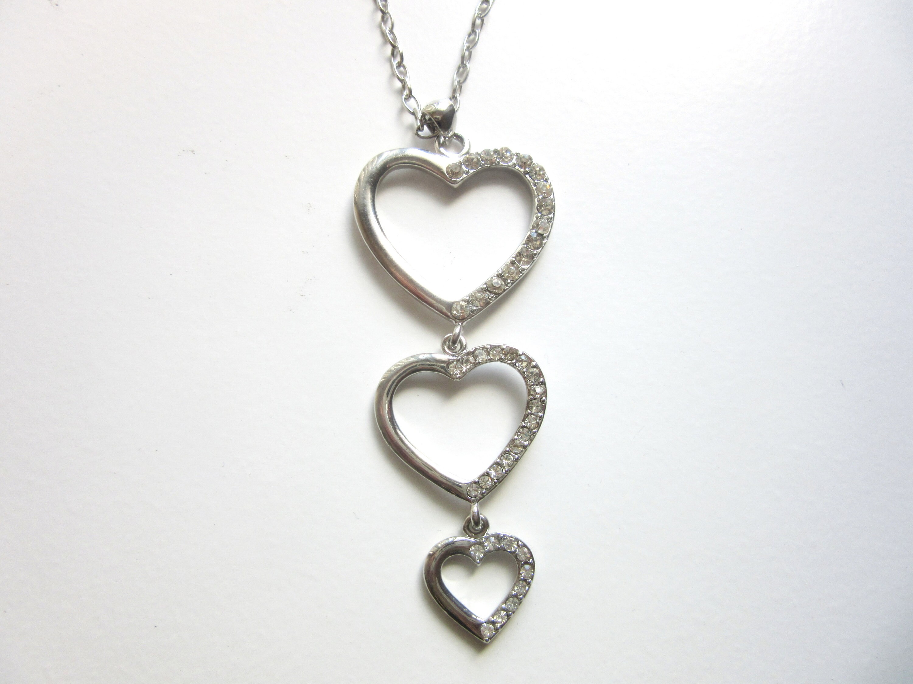 Long Triple Heart Pendant Necklace Crystal Rhinestones 26 29 Etsy Canada