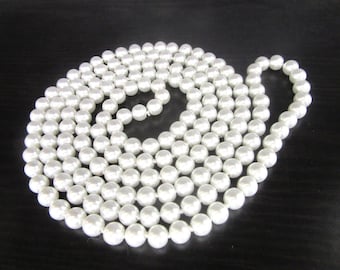 Extra Long Glass Pearl Necklace Snow White Individually Knotted 57 Inches Flapper Gatsby Daisy Buchanan