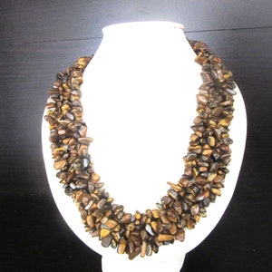 Tiger Eye Bib Necklace  Multistrand Gemstone Nuggets 18 Inches