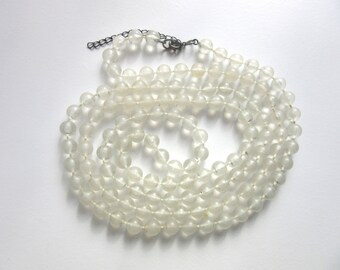 Extra Long Necklace Opaque / Lightly Frosted Lucite Beads 8mm Flapper Length Single Strand 54 - 57 Inches