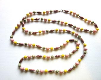 Extra Long Necklace Pastel Lucite Resin Beads Multi Color Single Strand Flapper Style 54 Inches