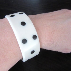 Wide Bakelite Bangle Polka Dot Black on Off White