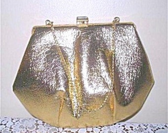 Gold Foil Handbag Leather Like Evening Bag Small & Dainty