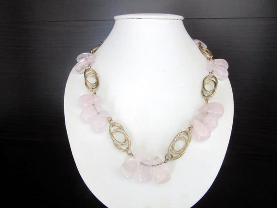 Art Nouveau Necklace Rose Quartz Teardrop Gemston… - image 5