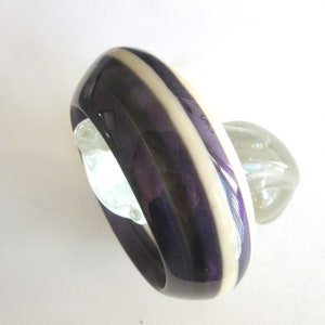 Chunky Bangle Laminated Lucite Purple & Ivory Colors Asymmetrical Design MOD 1960s Size Small / Medium