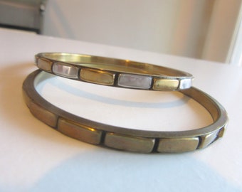 Lot Two Mixed Metals Bangles Slim Spacer Stacking Bracelets Brass & Silver Vintage Retro Unisex