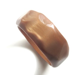Wide Moonglow Lucite Bangle Chunky Faceted Café au Lait Color