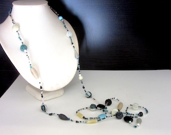 Extra Long Glass Bead Necklace Flapper Style Single Strand 47 Inches