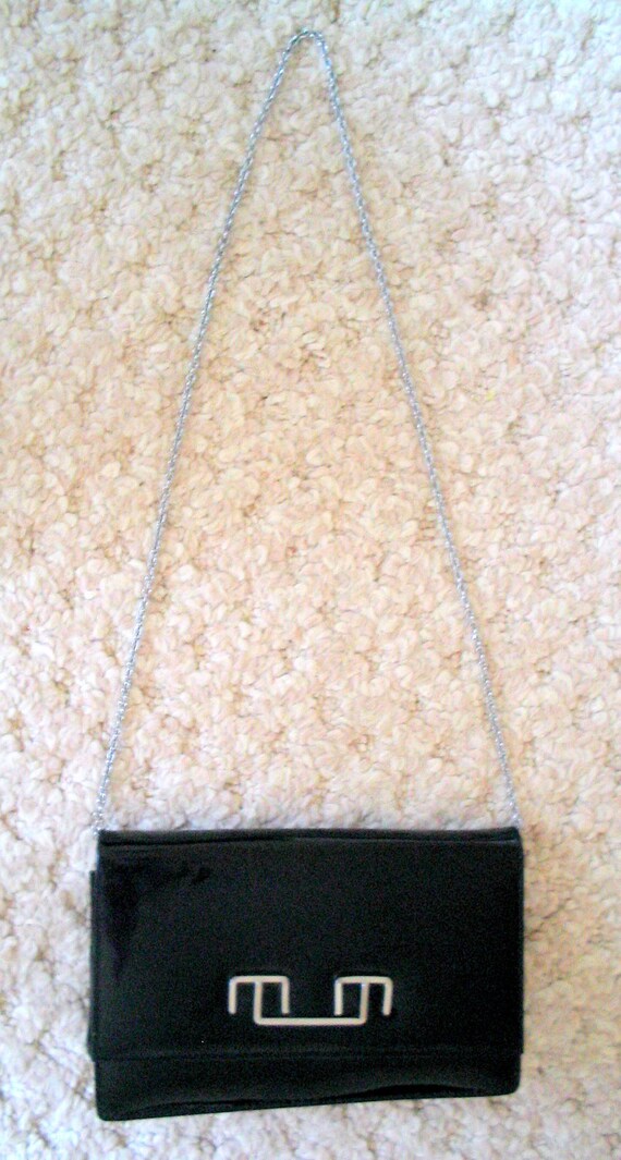 Vintage Black Patent Shoulderbag or Clutch or Han… - image 2