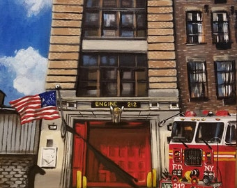 Quality Giclee Print of Original Painting "The People's Firehouse" Brooklyn, New York