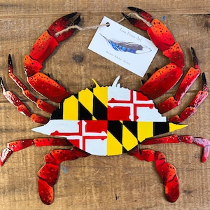 Hand Painted Metal Maryland Flag Steamed Crab Wall Hanging
