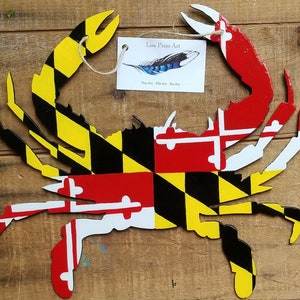 Hand Painted Metal Maryland Flag Crab Wall Hanging