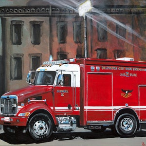 Baltimore City Fire Department &quot;Airflex 2&quot; Archivdruck von Originalgemälde