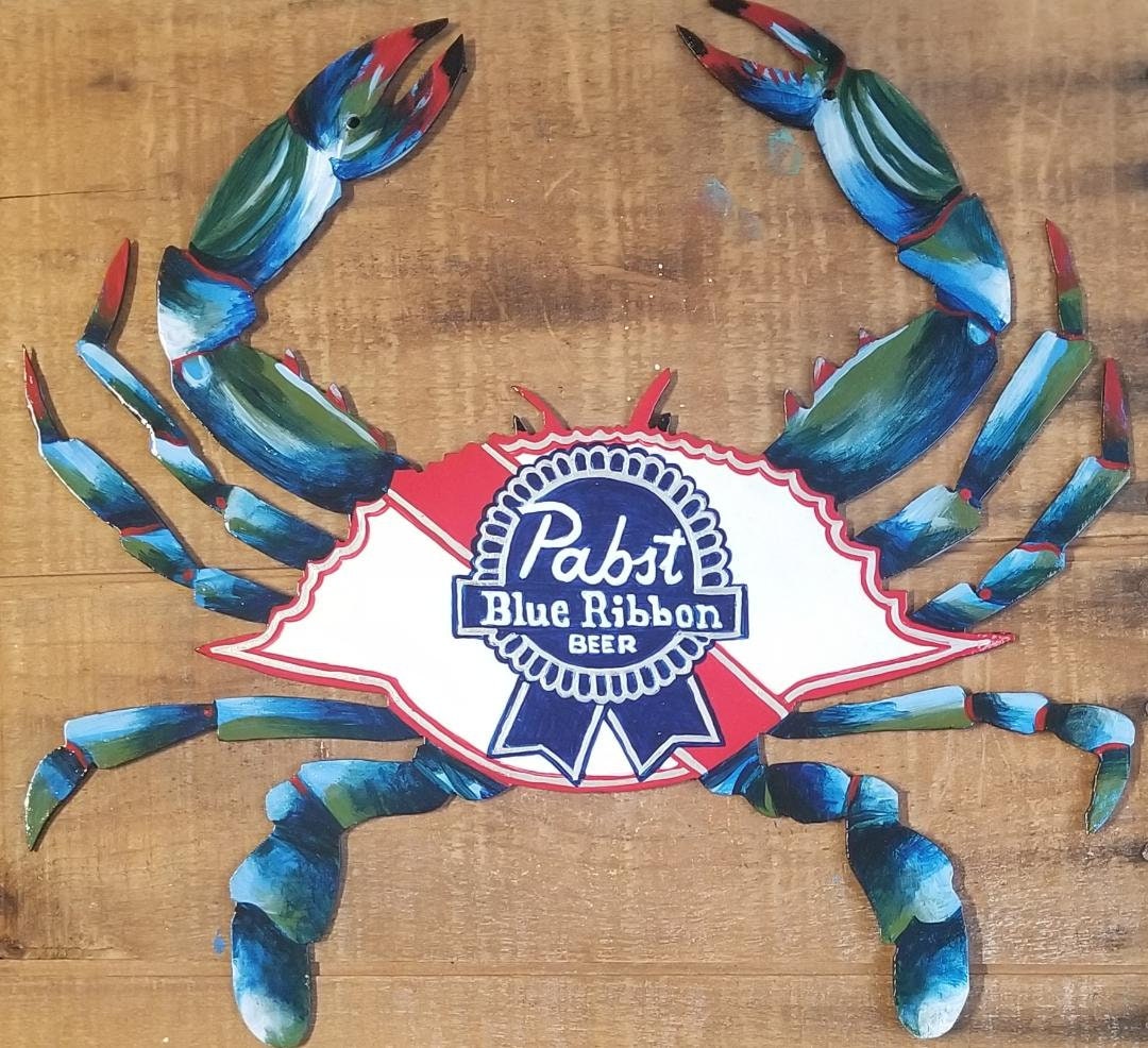 Custom Hand Painted Pabst Blue Ribbon Beer Maryland Crab Wall Hanging ...