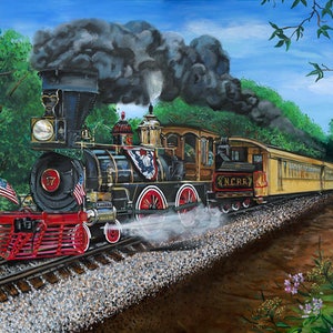 No. 17 Steam Train Northern Central Railroad Steam Engine Original Painting on Canvas