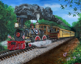 No. 17 Steam Train Northern Central Railroad Steam Engine Original Painting on Canvas