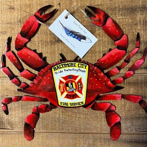 Hand Painted Baltimore City Fire Service Metal Maryland Steamed Crab Wall Hanging