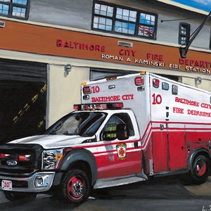 Baltimore City Fire Department  &quot;Medic 10&quot; Archival Giclee Watercolor Print of Original Painting