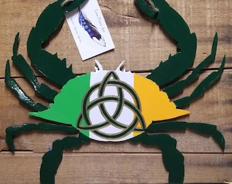Hand Painted Celtic Trinity Knot with Ireland Flag Crab Wall Hanging
