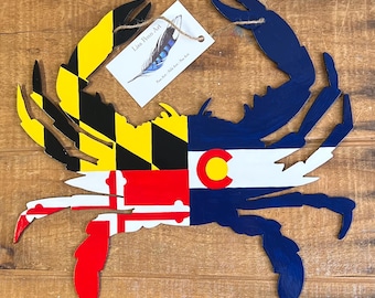 Hand Painted Maryland/ Colorado Flag Crab Wall Hanging