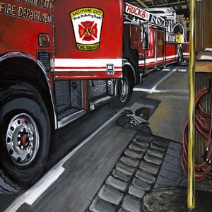 Baltimore City Feuerwehr &quot;LKW 8&quot; Archiv Aquarell Druck von Original-Gemälde