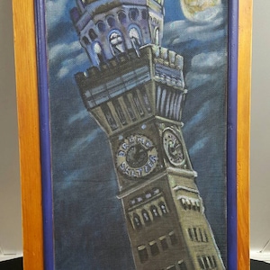 Archival Print of Original Painted Window Screen of the Emerson Bromo Seltzer Tower under the Super Moon in Baltimore Maryland