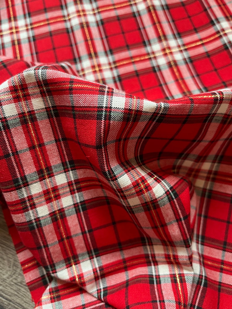 100% cotton fabric metallic gold red tartan Scottish Christmas fabric fat quarter or metre image 4