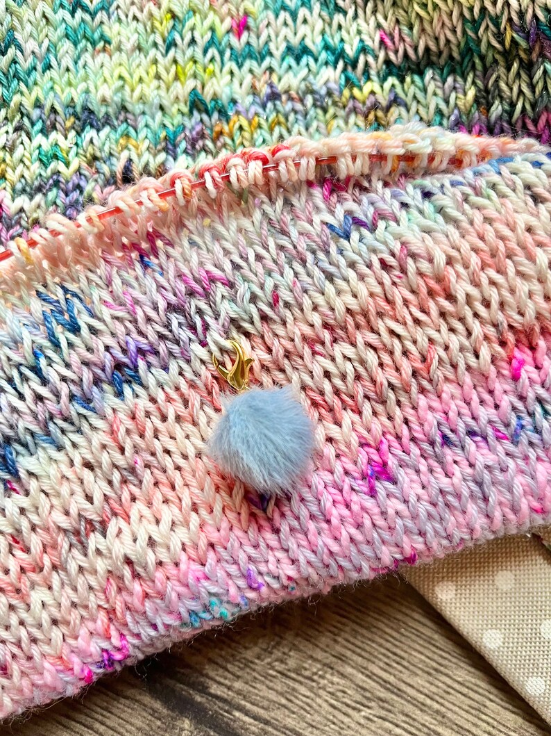 Set of 4 fluffy pastel pompom progress keepers / crochet / knitting stitch marker / progress keeper image 5