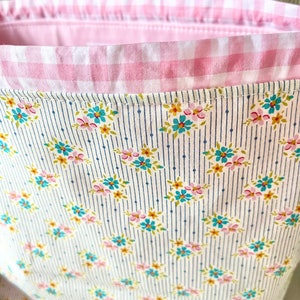 Knitting project bag / Tilda floral stripe sock sweater large drawstring knitting / crochet project bag image 2