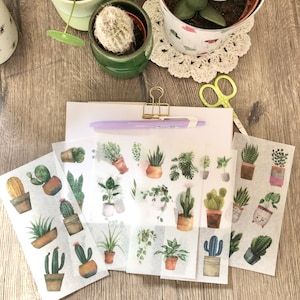 Carnet de stickers plantes d'intérieur cactus succulentes 6 feuilles de stickers scrapbooking carnet de voyage