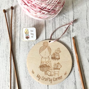 Crafting / knitting nook wooden disc sign double sided image 1