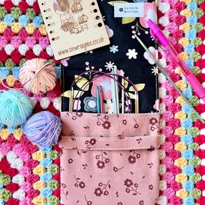 Dusky pink needle cord floral dpn circulars crochet hook storage pouch/knitting