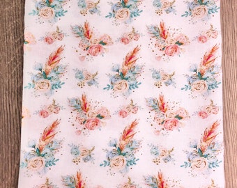 100% cotton fabric peach floral - epp hexies - fat quarter or metre - extra wide