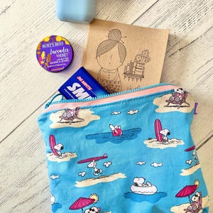 Blue beach seaside surfing cartoon dog zip case  / storage / journaling / notions pouch