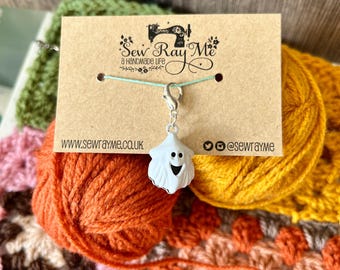Halloween ghost ghoul jingle bell / crochet / knitting stitch marker /  progress keeper