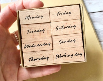 Set of 7 wood mounted stamps - days of the week calendar journal diary tracker scrapbook travellers notebook