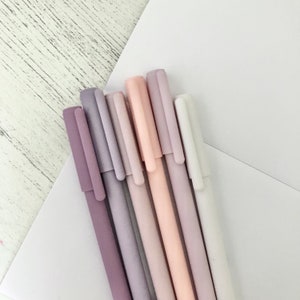 Pack of 6 black fine-liners journaling handwriting school work pens pink, blue or purple set image 8