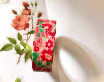 Washi tape - red and pink floral  - 1.5cm x 10 metres