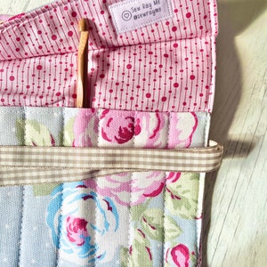 Crochet hook storage roll blue floral rose image 3