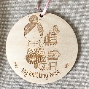 Crafting / knitting nook wooden disc sign double sided image 3