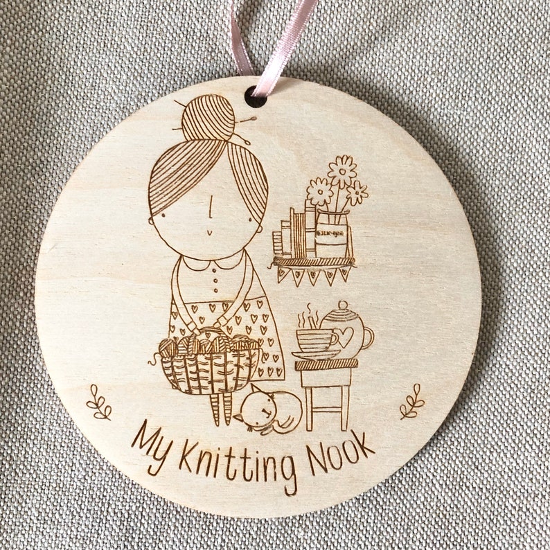 Crafting / knitting nook wooden disc sign double sided image 3